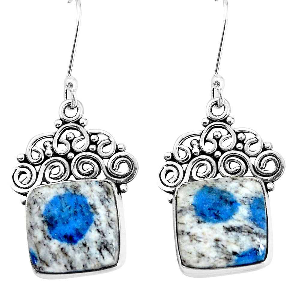 925 silver 14.41cts natural k2 blue (azurite in quartz) dangle earrings p34944