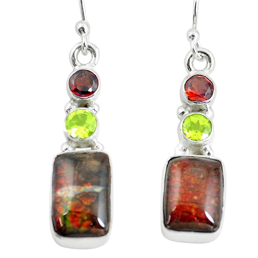 925 silver 10.31cts natural multi color ammolite (canadian) earrings p64649