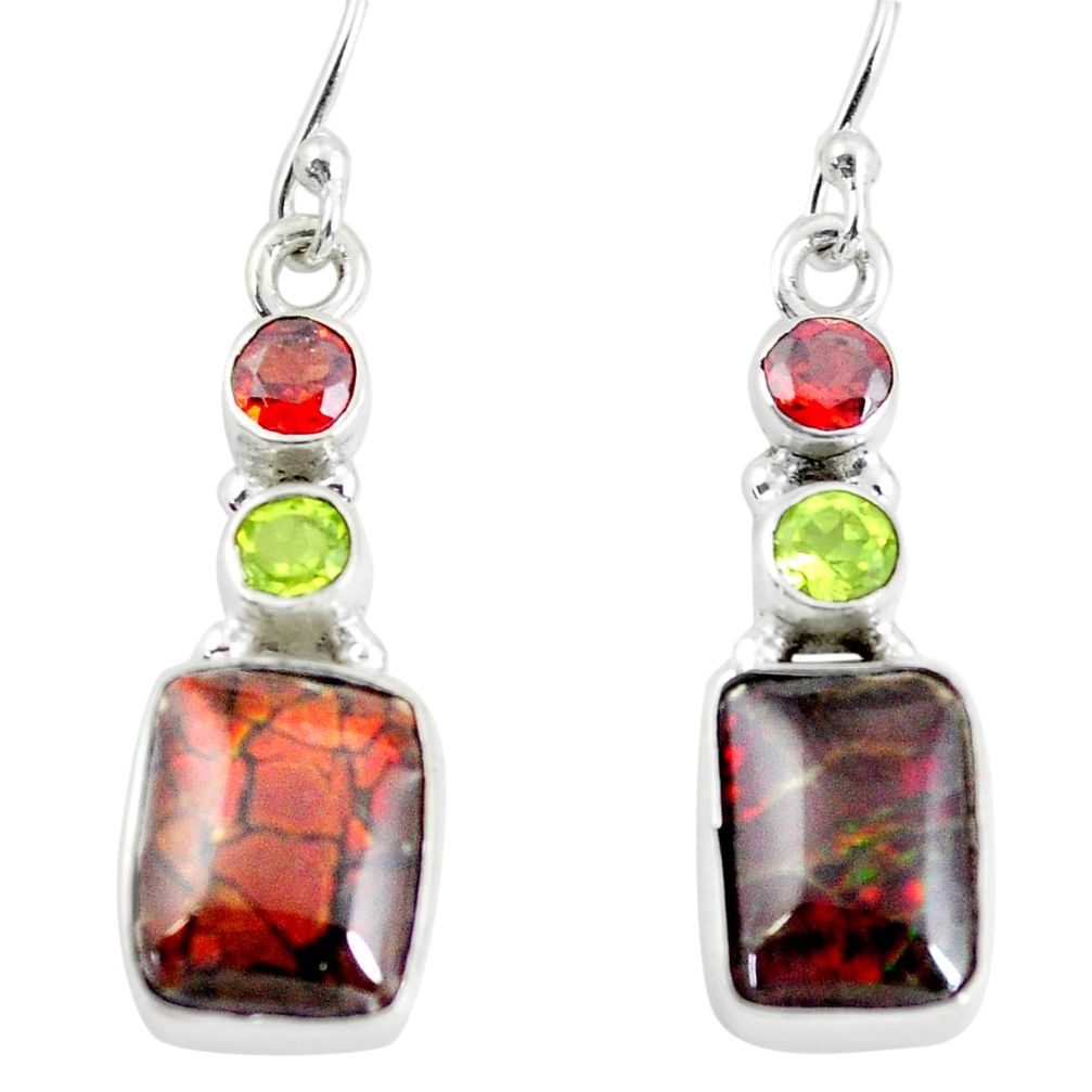 925 silver 10.02cts natural multi color ammolite (canadian) earrings p64655