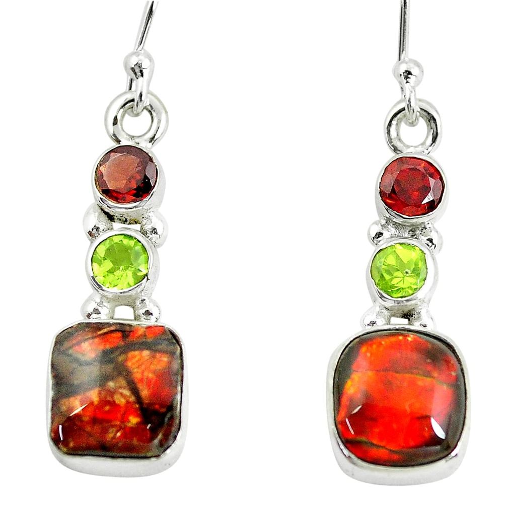 925 silver 8.73cts natural multi color ammolite (canadian) earrings p64668