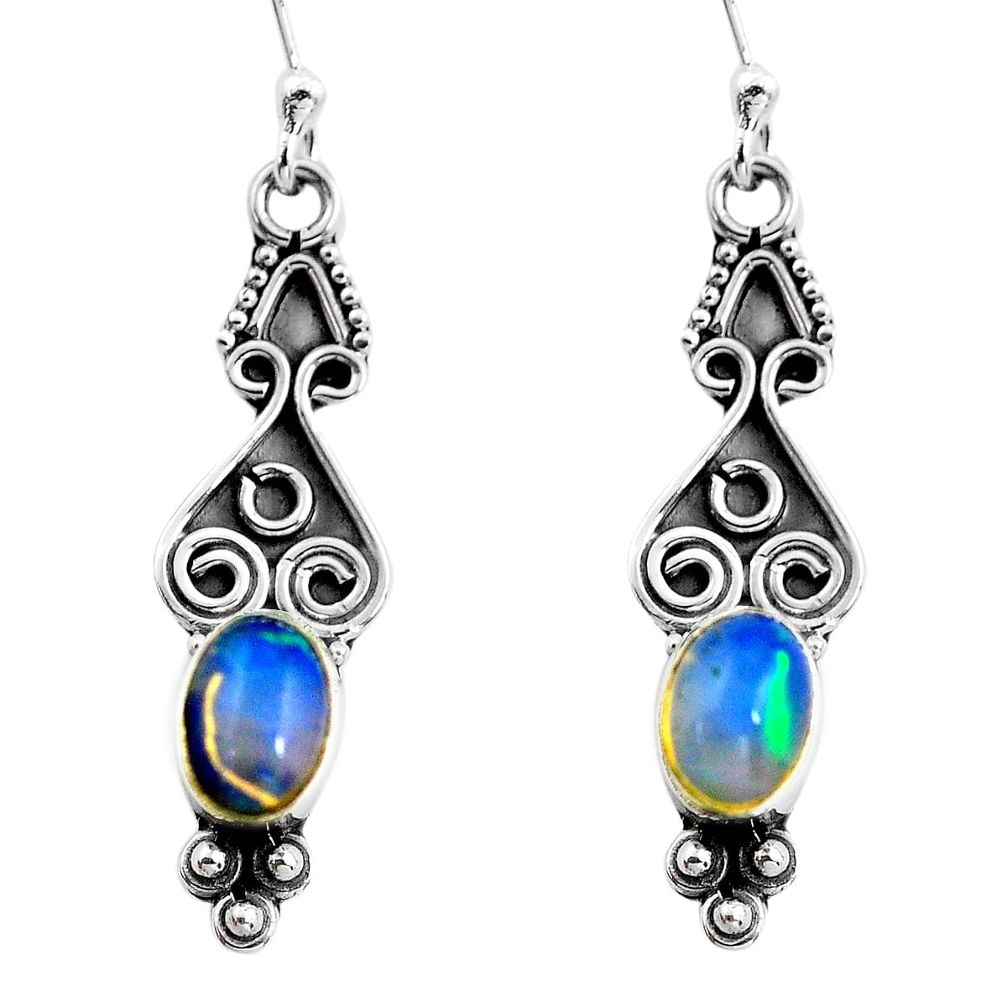 925 silver 3.32cts natural multi color ethiopian opal dangle earrings p87676