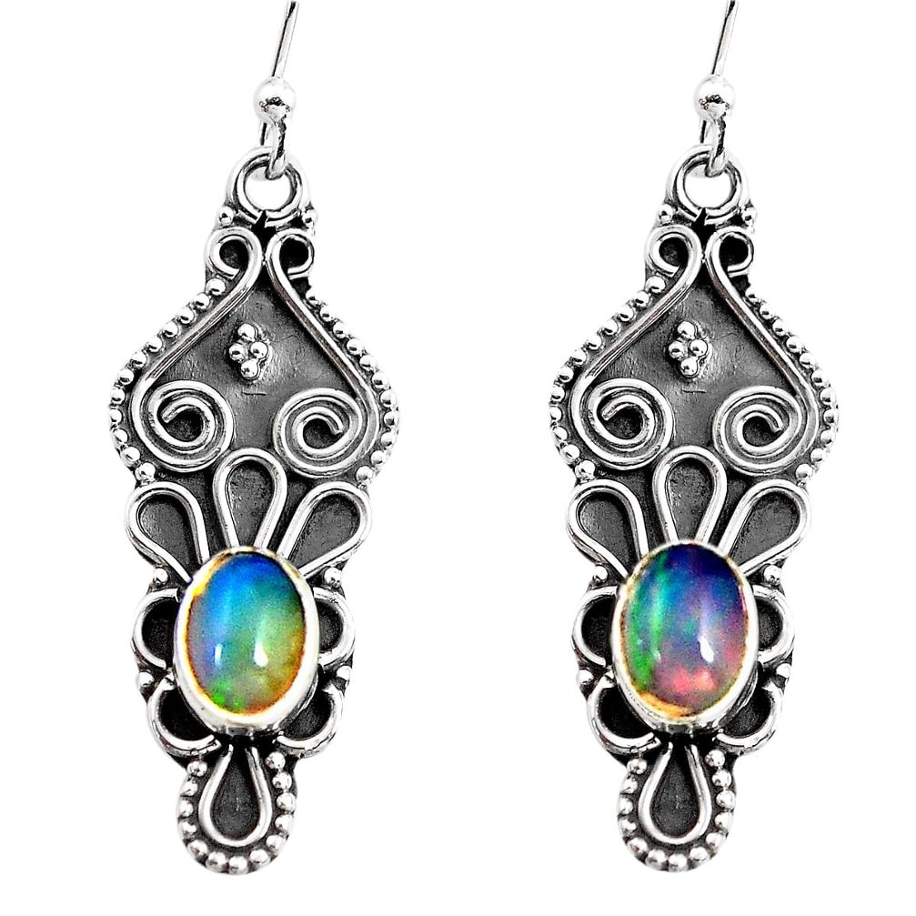 925 silver 4.02cts natural multi color ethiopian opal dangle earrings p92704