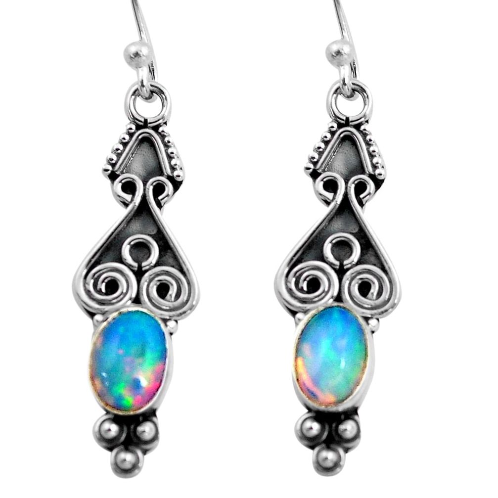 925 silver 3.32cts natural multi color ethiopian opal dangle earrings p92708