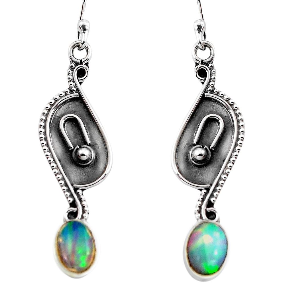 925 silver 3.33cts natural multi color ethiopian opal dangle earrings p92716