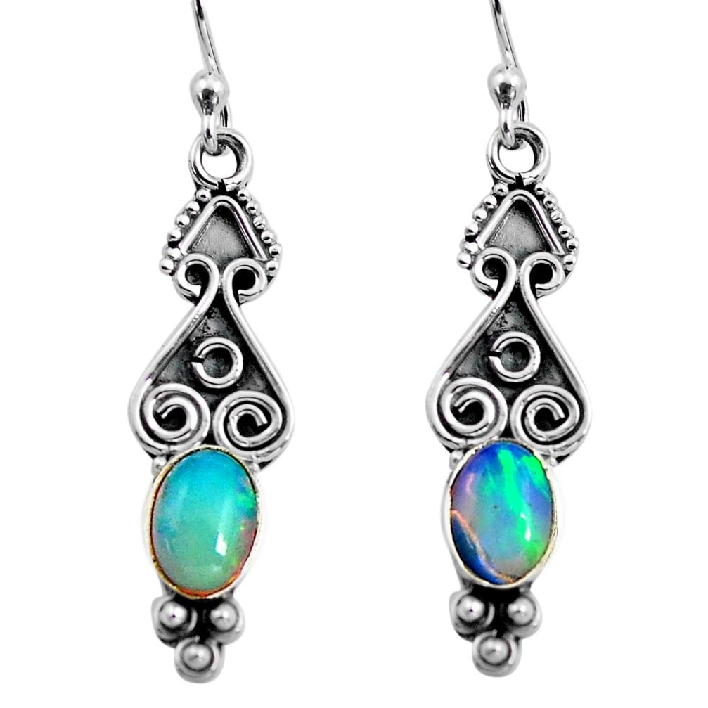 925 silver 3.95cts natural multi color ethiopian opal dangle earrings p92719