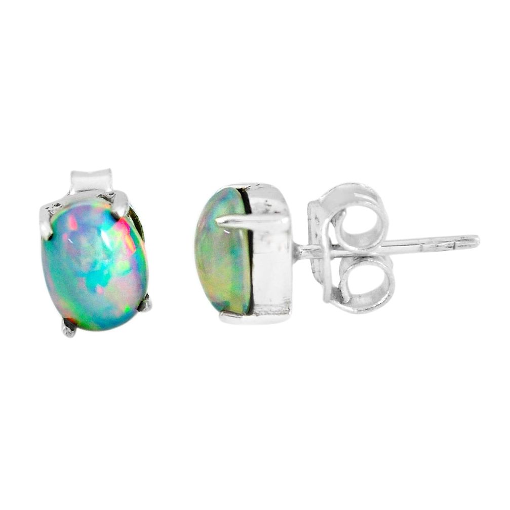 925 silver 3.46cts natural multi color ethiopian opal stud earrings p53294