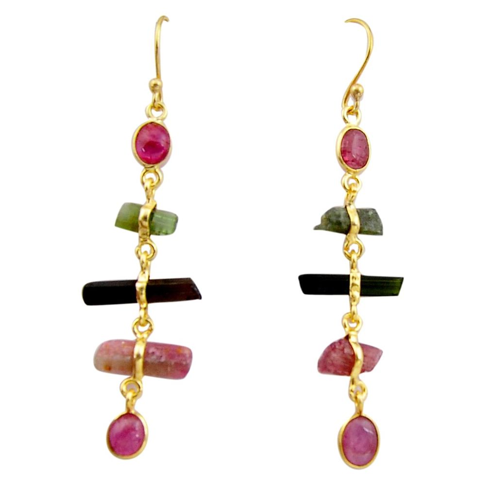 925 silver 11.28cts natural multi color tourmaline 14k gold earrings p91784