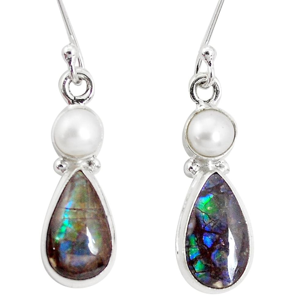 925 silver 8.73cts natural multicolor ammolite (canadian) dangle earrings p32593