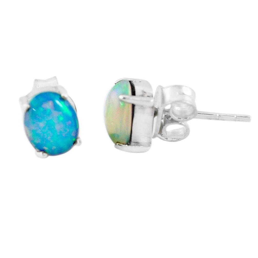 925 silver 3.53cts natural multicolor ethiopian opal stud earrings p54135