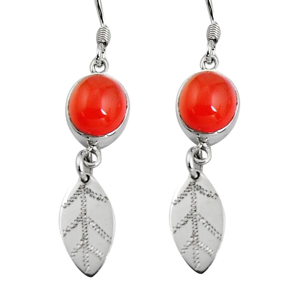 925 silver 10.31cts natural orange cornelian deltoid leaf earrings d32432