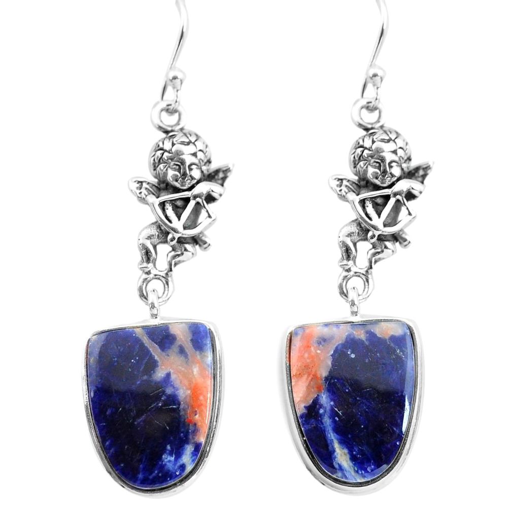 925 silver 15.65cts natural orange sodalite cupid angel wings earrings p72530