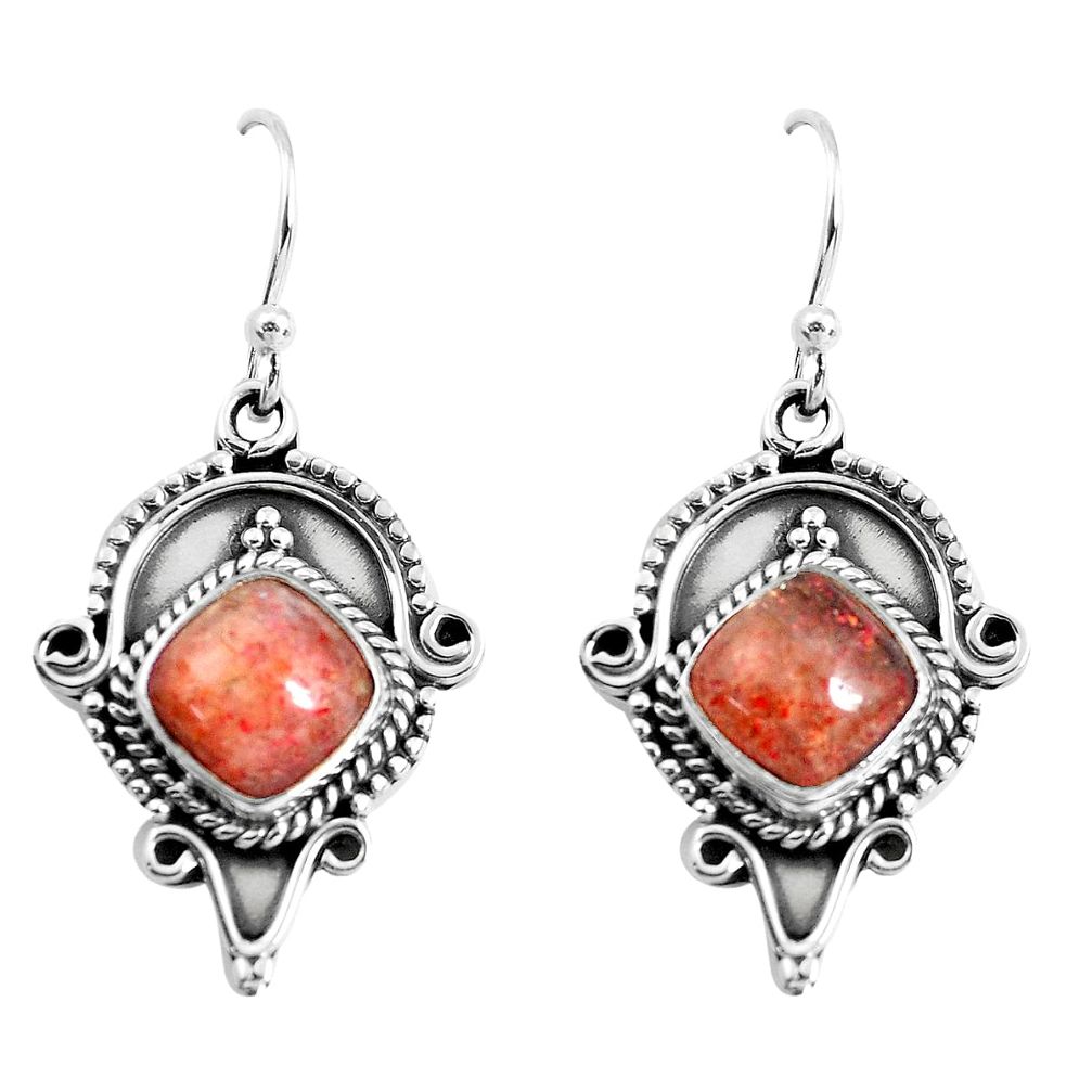 925 silver 6.54cts natural orange sunstone (hematite feldspar) earrings p52853