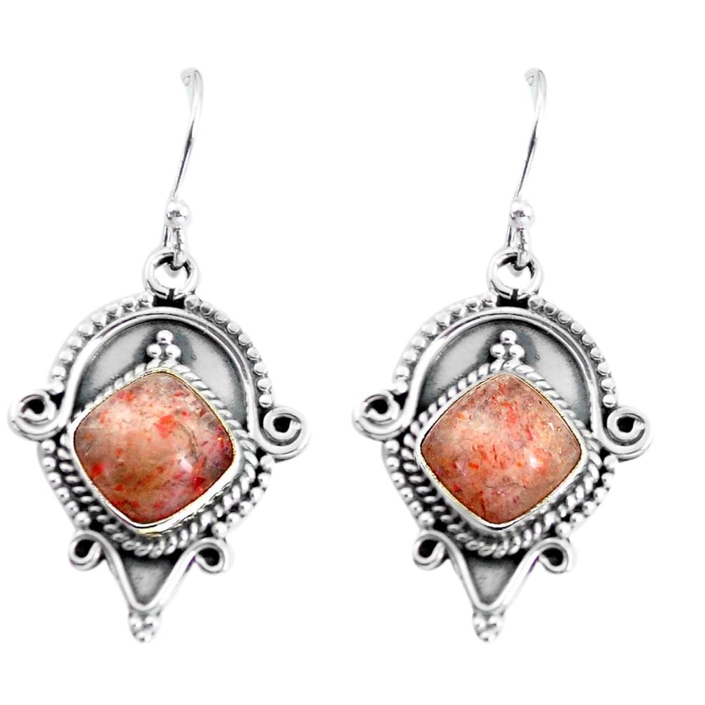 925 silver 8.77cts natural orange sunstone (hematite feldspar) earrings p58200