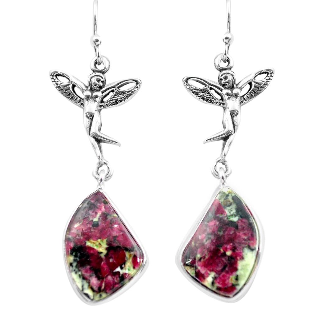925 silver 16.20cts natural pink eudialyte angel wings fairy earrings p72592