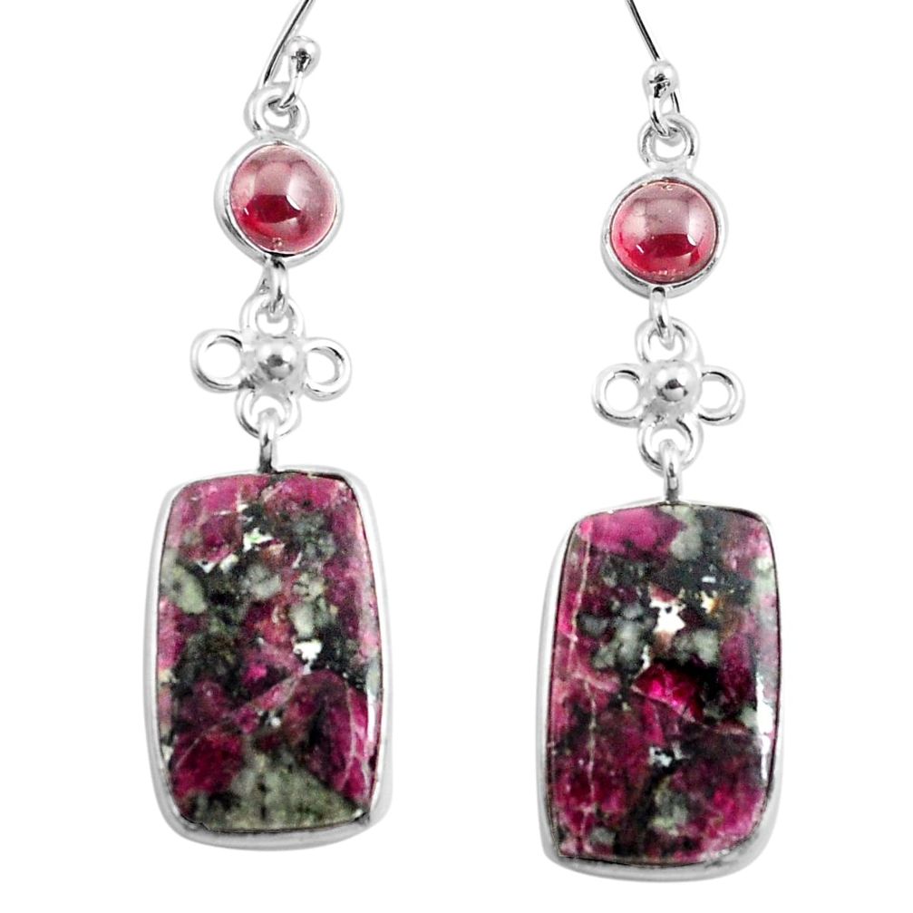 925 silver 18.33cts natural pink eudialyte red garnet dangle earrings p78515