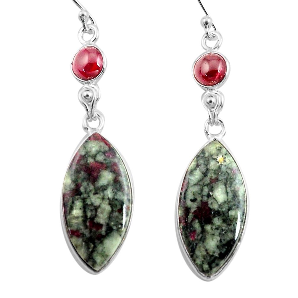 925 silver 19.09cts natural pink eudialyte red garnet dangle earrings p78518