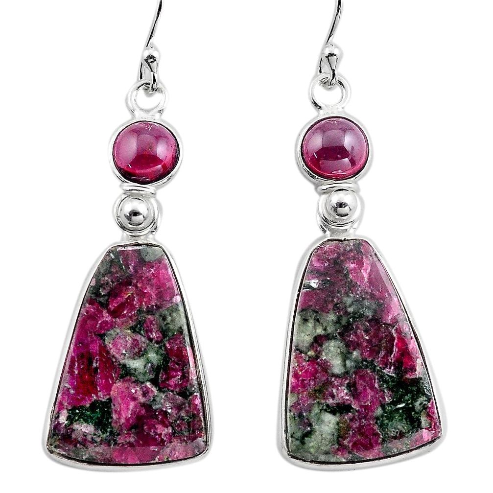 925 silver 20.39cts natural pink eudialyte red garnet dangle earrings p88816