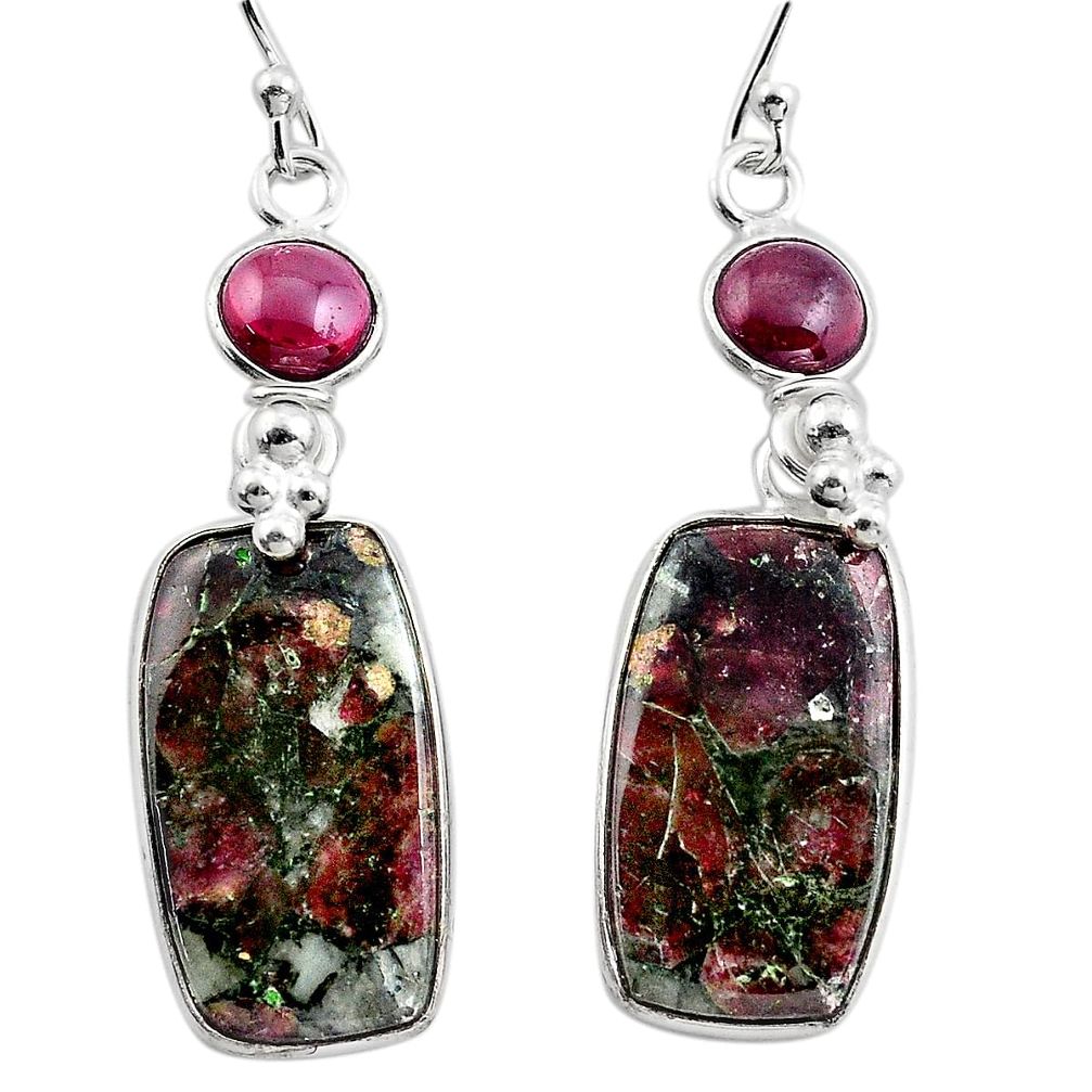 925 silver 17.49cts natural pink eudialyte red garnet dangle earrings p88820