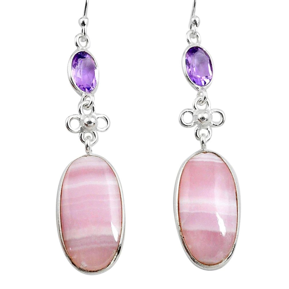 925 silver 19.73cts natural pink lace agate amethyst dangle earrings p78491