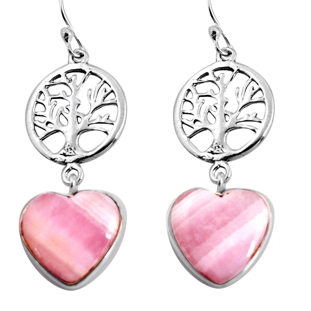 925 silver 16.49cts natural pink lace agate heart tree of life earrings p91816