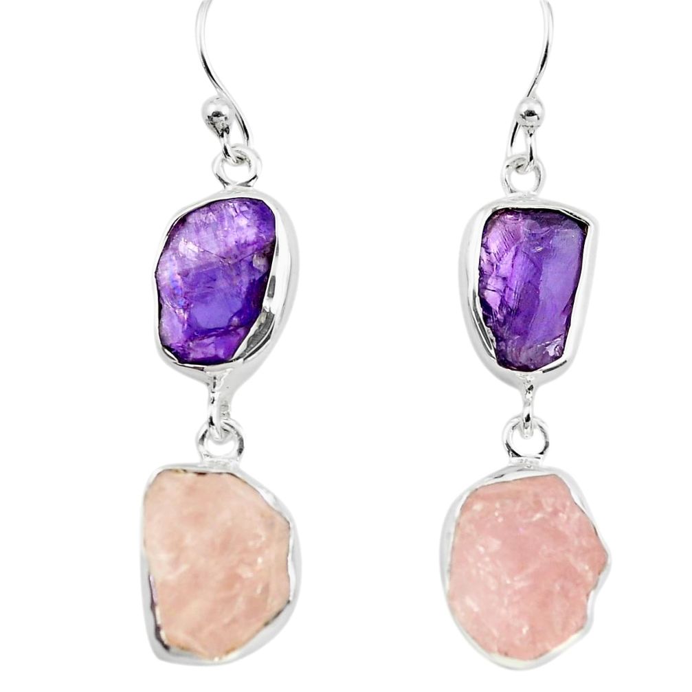 925 silver 15.80cts natural pink morganite rough amethyst rough earrings p73835