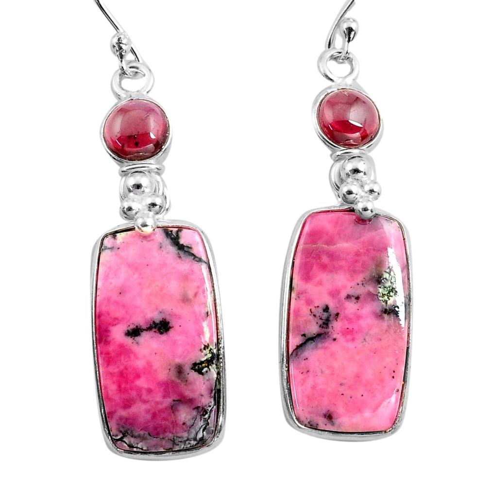 925 silver 24.06cts natural pink rhodonite in black manganese earrings p78494