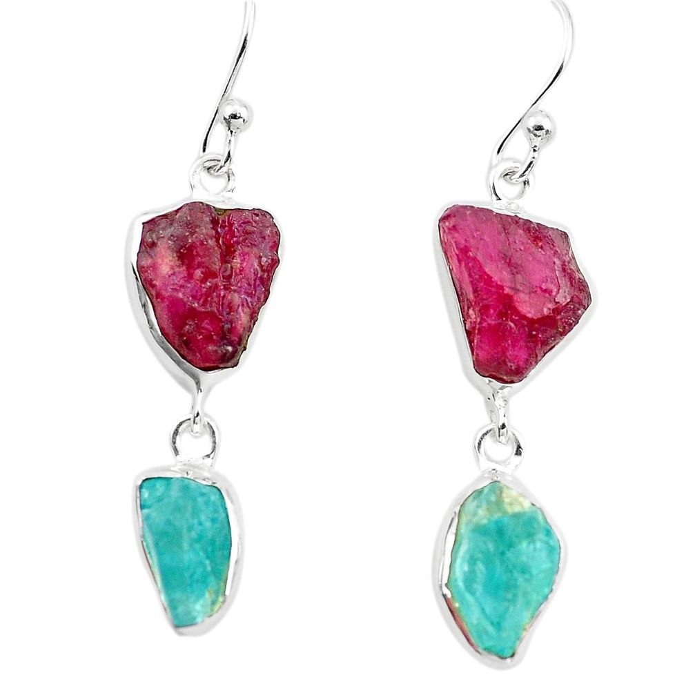 925 silver 15.02cts natural pink ruby rough apatite rough dangle earrings p73855