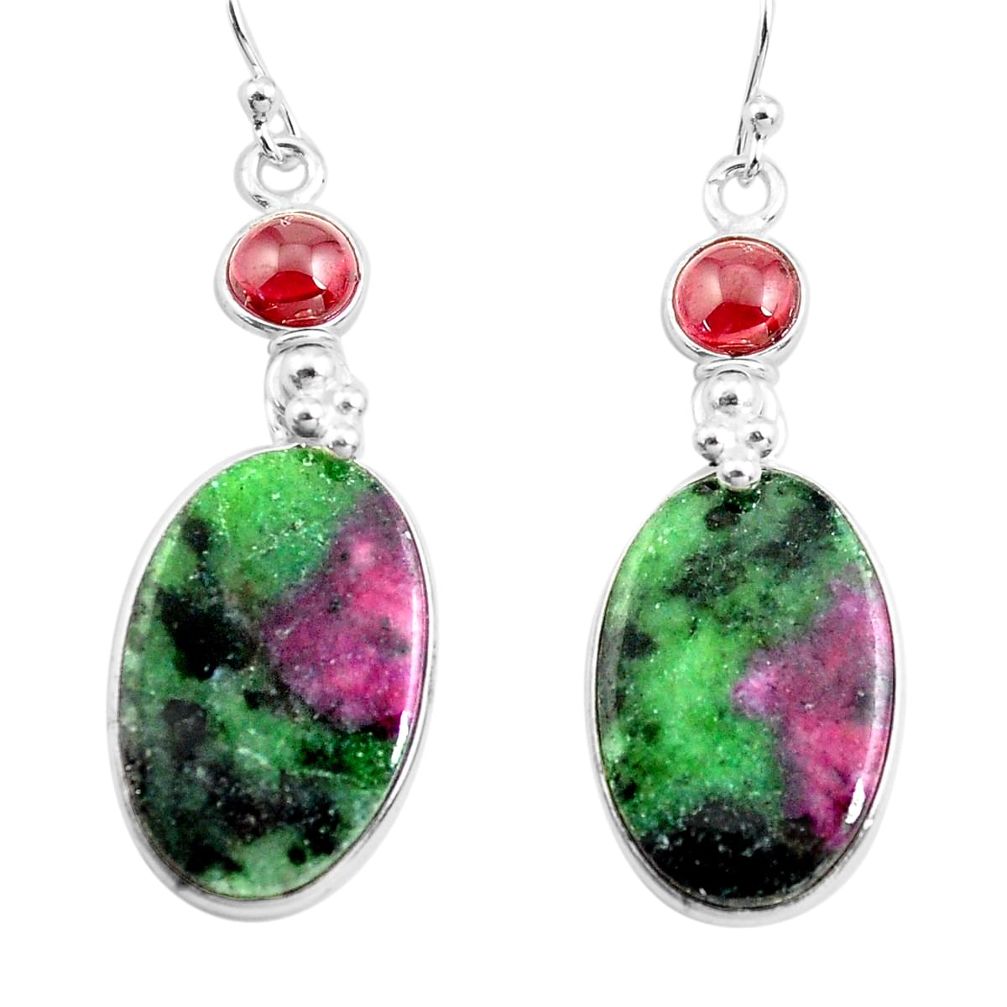 925 silver 22.81cts natural pink ruby zoisite garnet dangle earrings p78719
