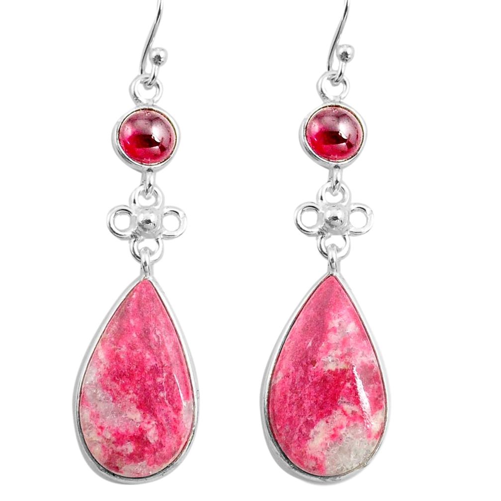 925 silver 19.73cts natural pink thulite garnet dangle earrings jewelry p78600