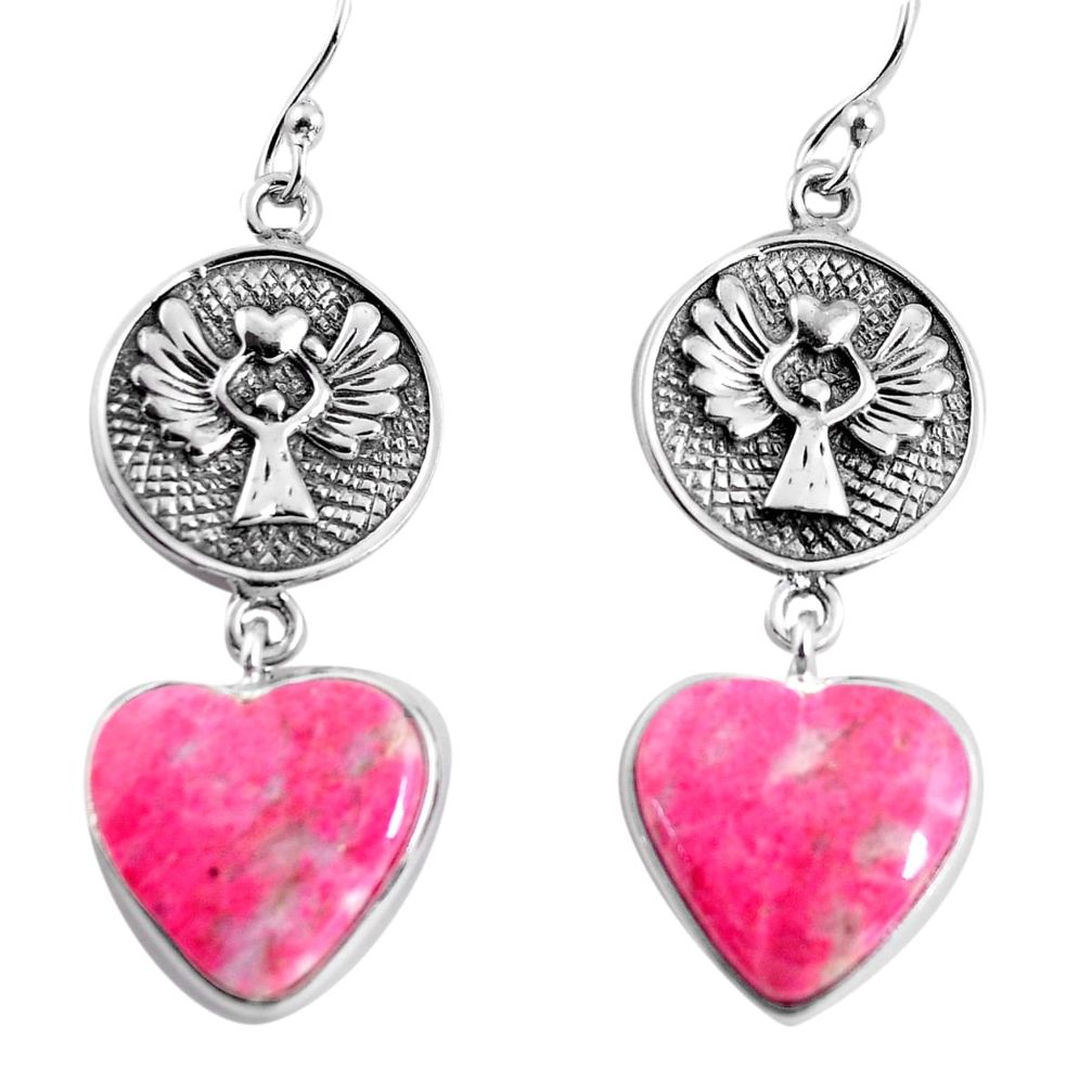 925 silver 20.07cts natural pink thulite heart dangle earrings jewelry p91849