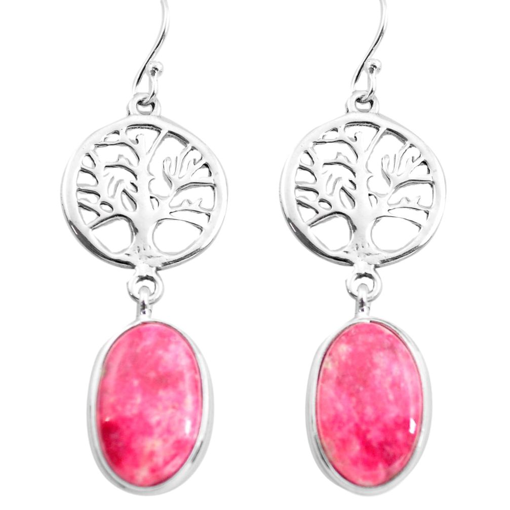925 silver 13.67cts natural pink thulite tree of life earrings jewelry p72559