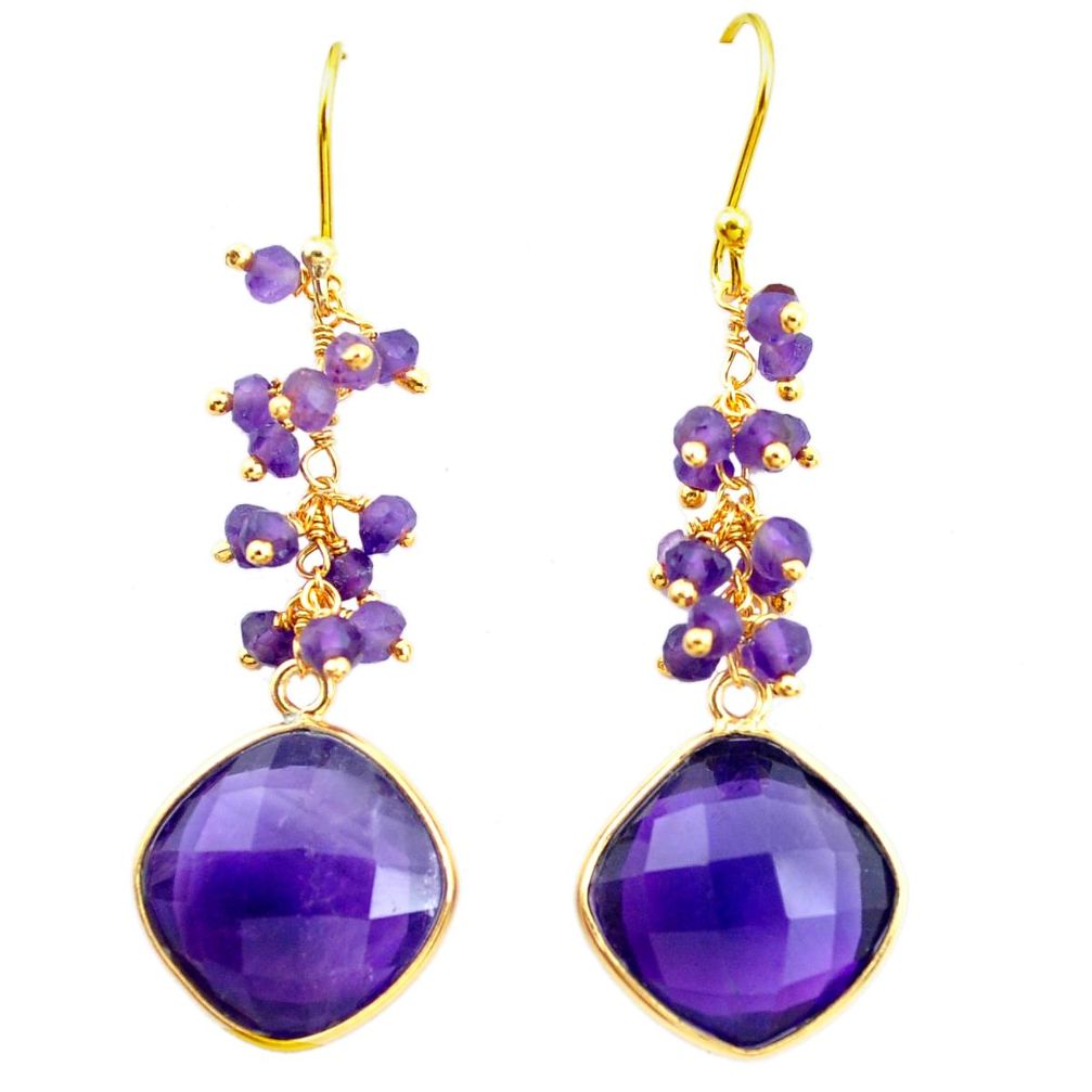 925 silver 20.03cts natural purple amethyst 14k gold dangle earrings p50011