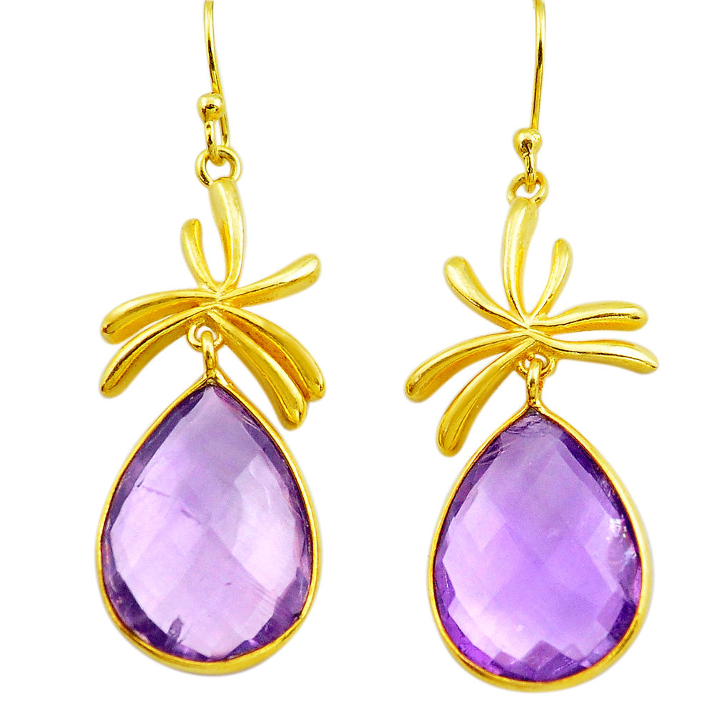 925 silver 20.33cts natural purple amethyst 14k gold dangle earrings p75710