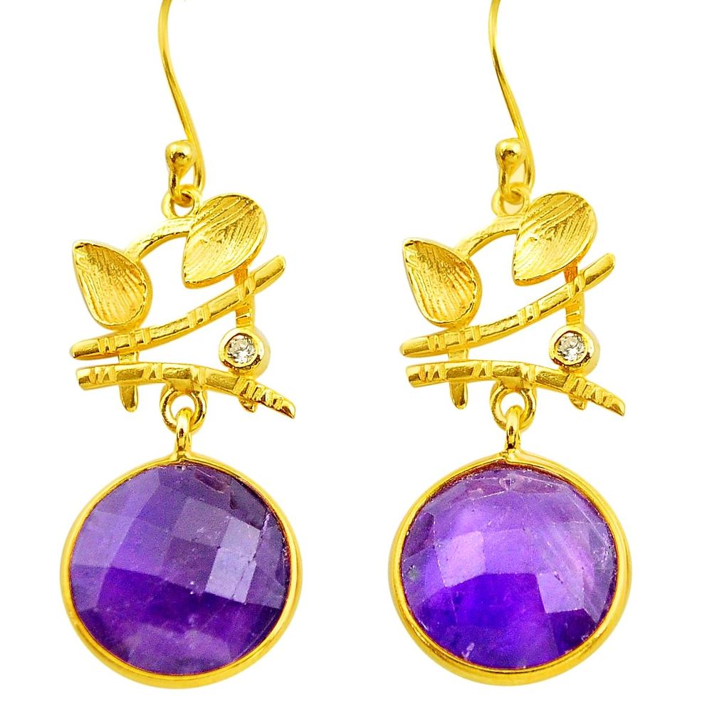 925 silver 18.14cts natural purple amethyst 14k gold dangle earrings p75731