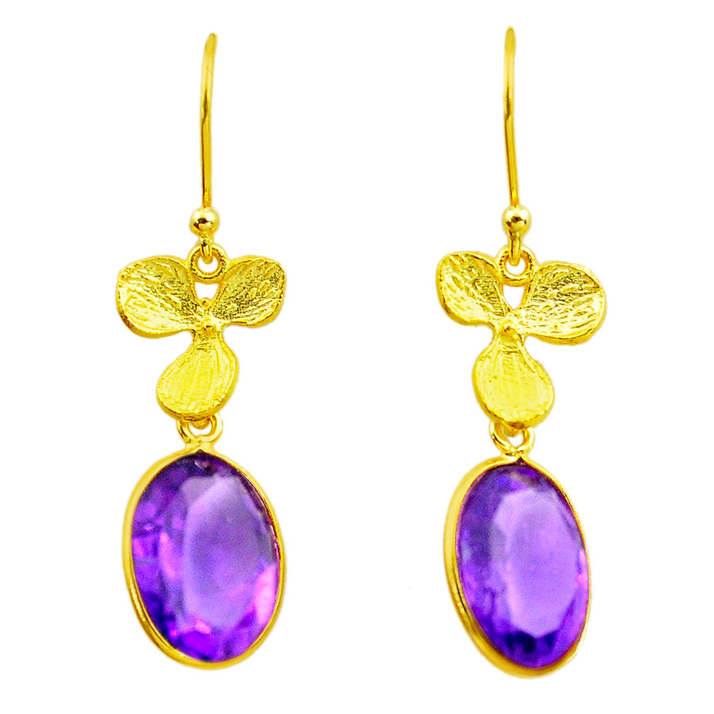 925 silver 9.79cts natural purple amethyst 14k gold dangle earrings p87344