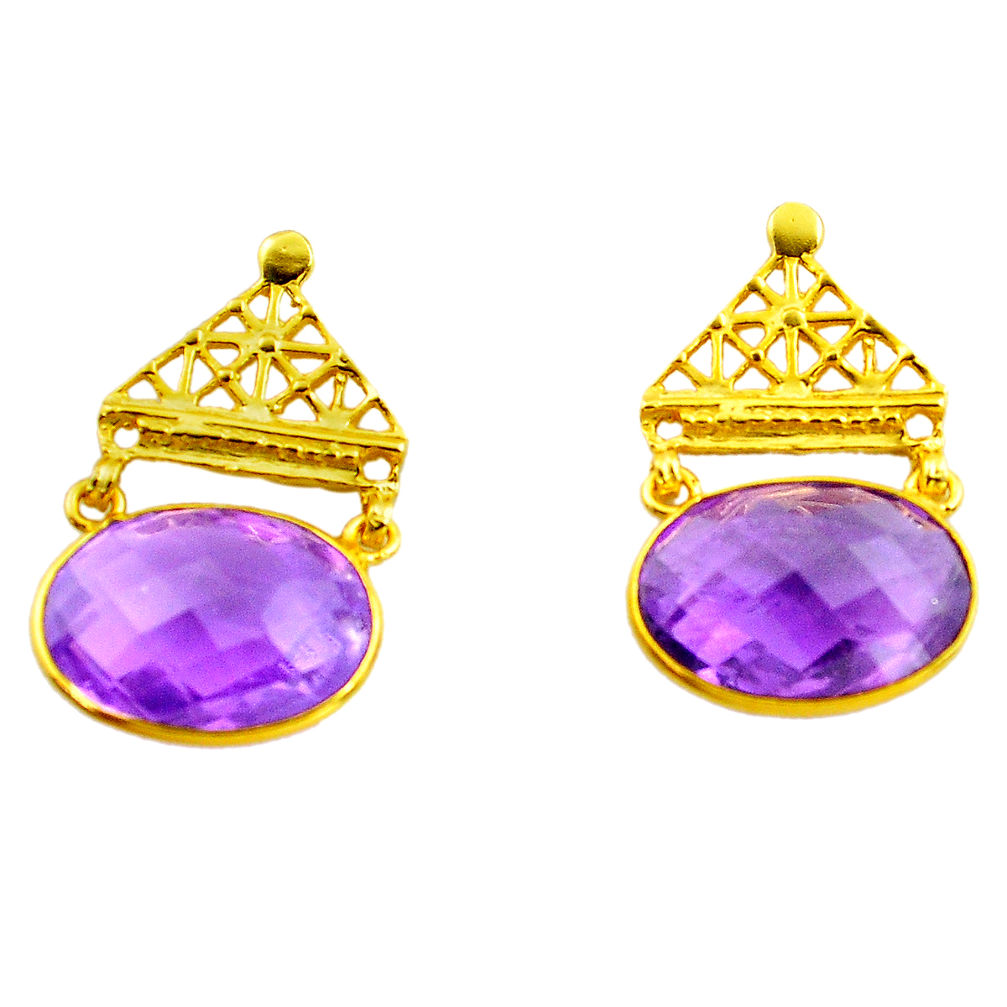 925 silver 13.27cts natural purple amethyst 14k gold dangle earrings p87384