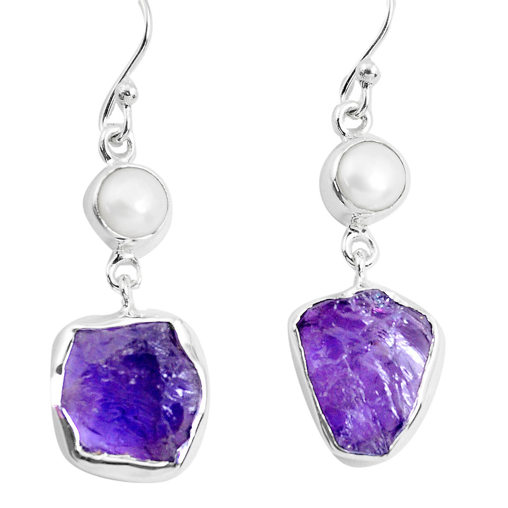 925 silver 11.57cts natural purple amethyst rough pearl dangle earrings p51800
