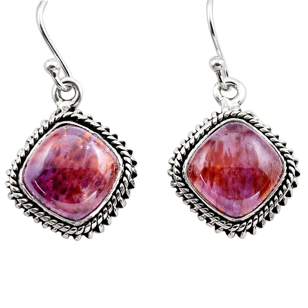 925 silver 12.47cts natural purple cacoxenite super seven dangle earrings p86180