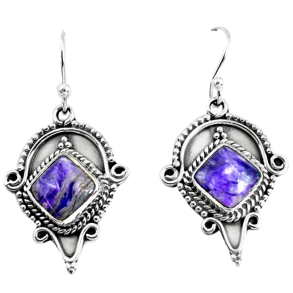 925 silver 6.58cts natural purple charoite (siberian) dangle earrings p52857