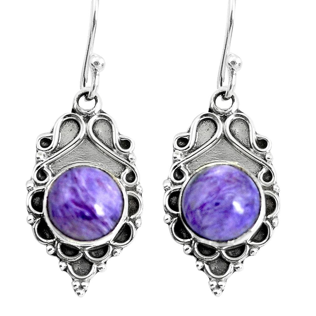 925 silver 5.54cts natural purple charoite (siberian) dangle earrings p52988