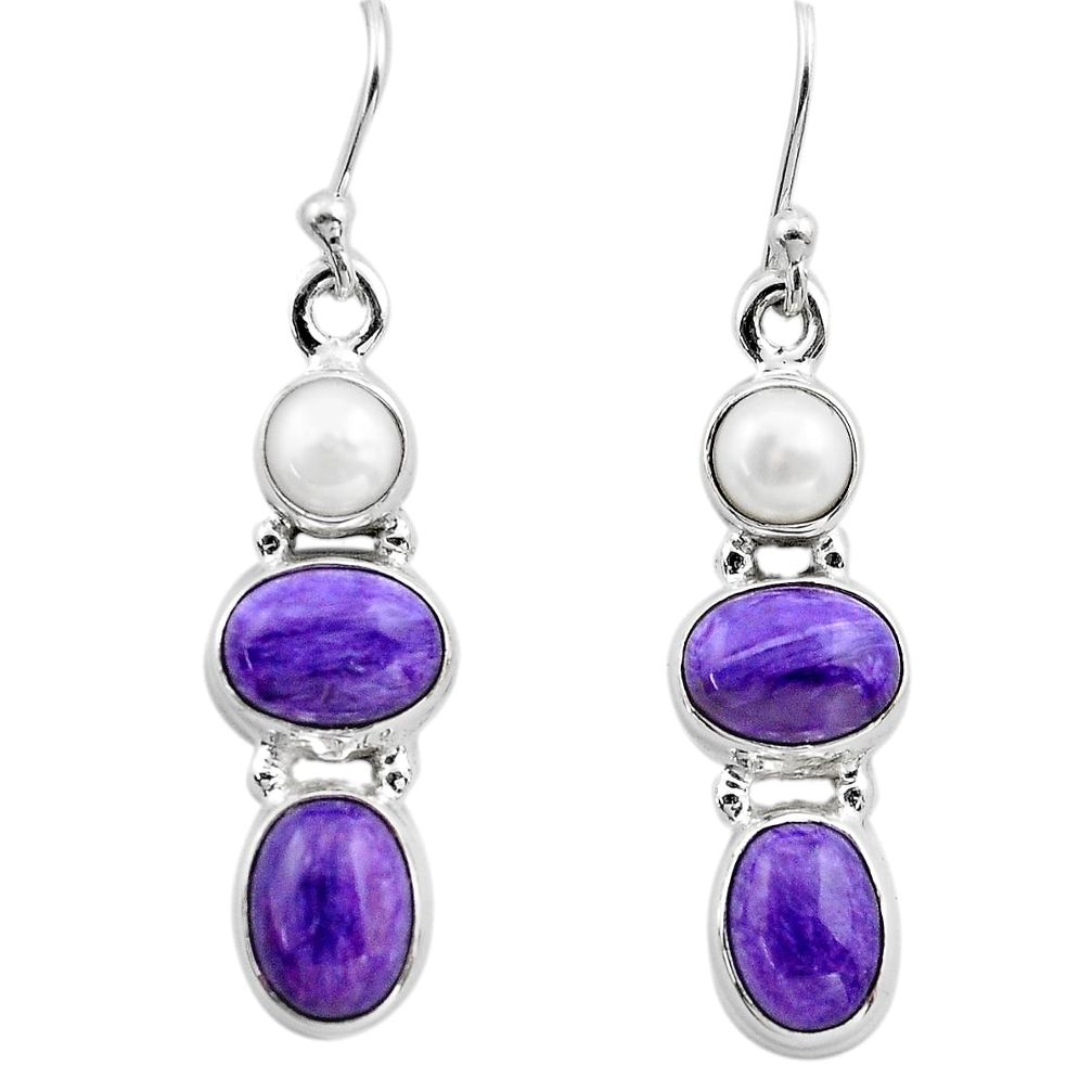 925 silver 9.86cts natural purple charoite (siberian) dangle earrings p86213