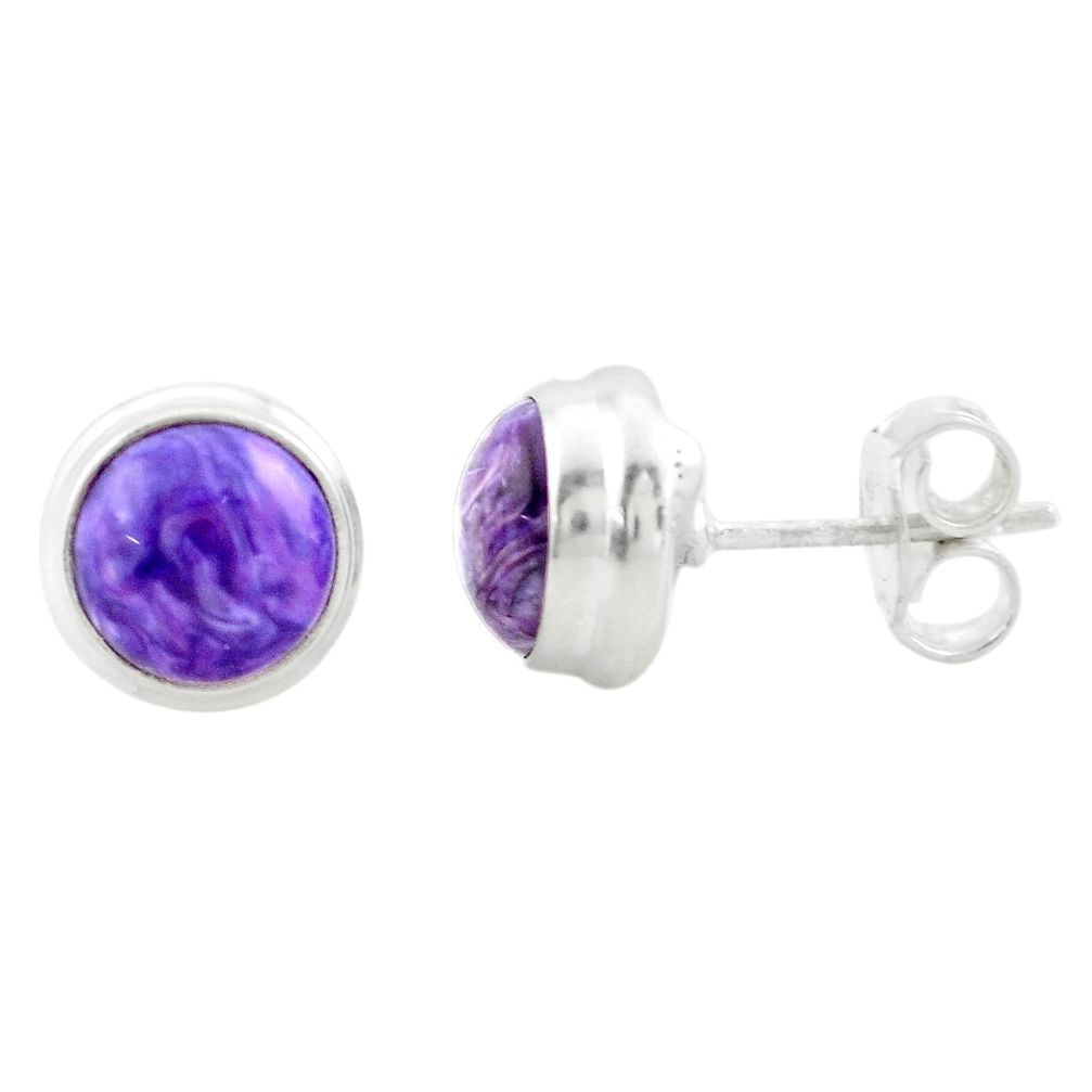 925 silver 6.25cts natural purple charoite (siberian) stud earrings p74497