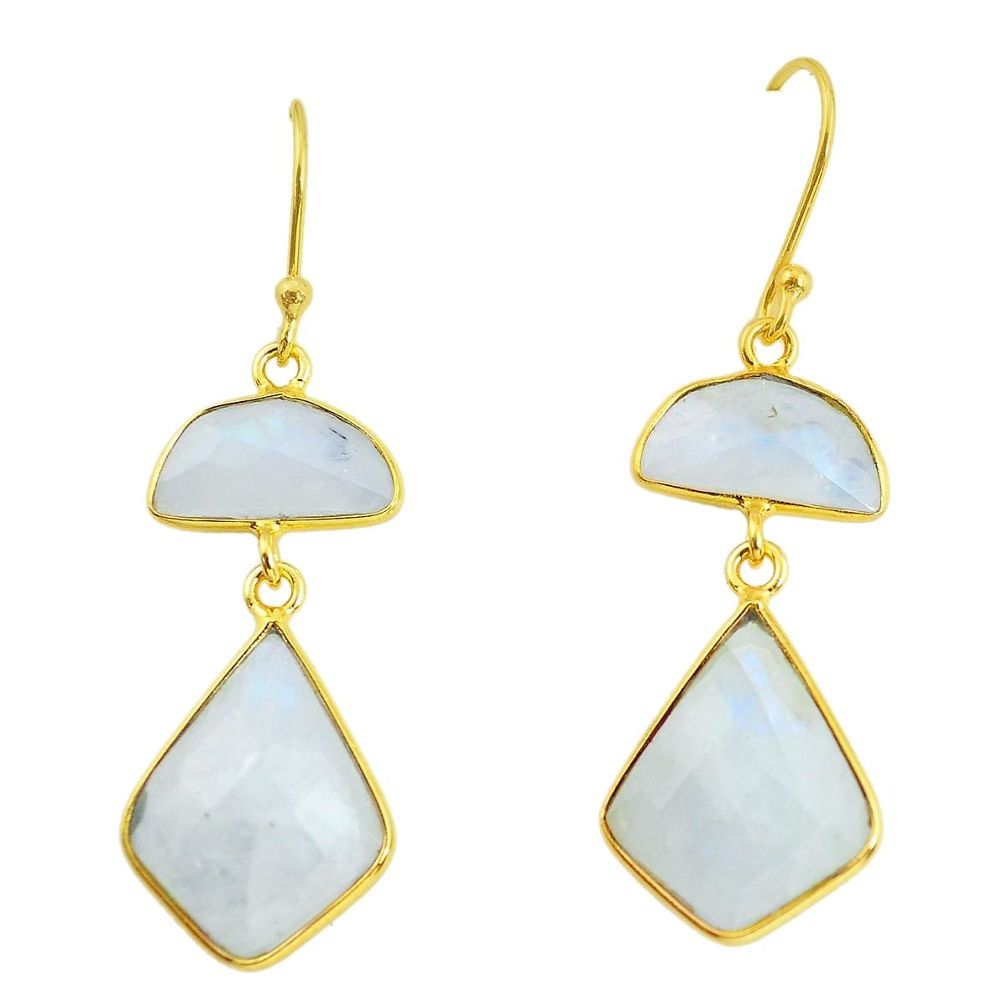 925 silver 16.71cts natural rainbow moonstone 14k gold dangle earrings p58511