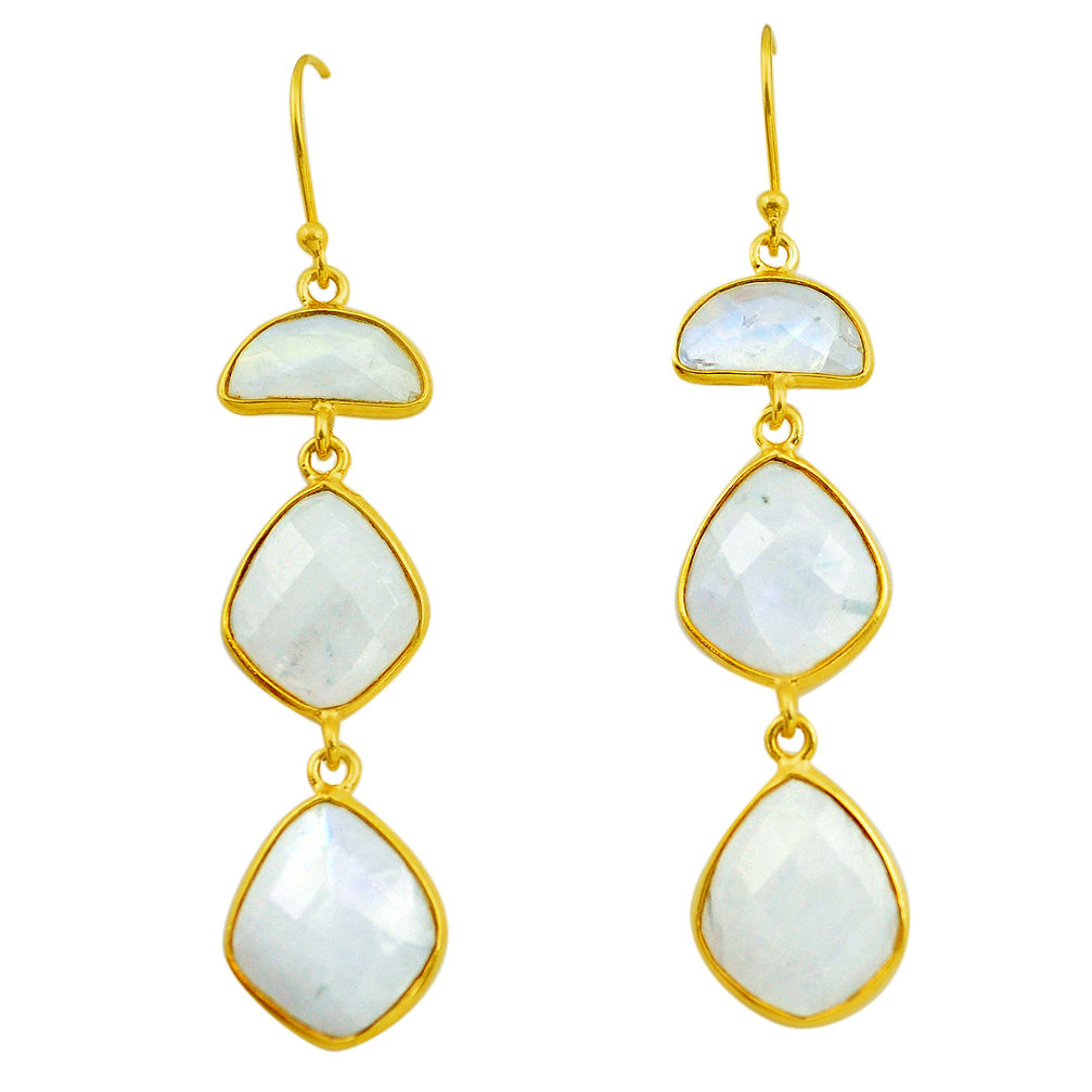 925 silver 24.06cts natural rainbow moonstone 14k gold dangle earrings p75784