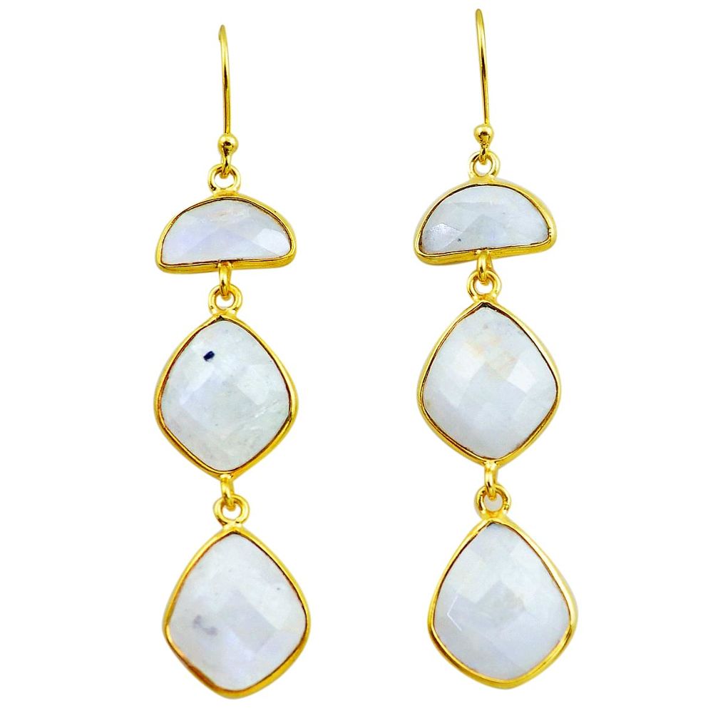 925 silver 25.19cts natural rainbow moonstone 14k gold dangle earrings p75787