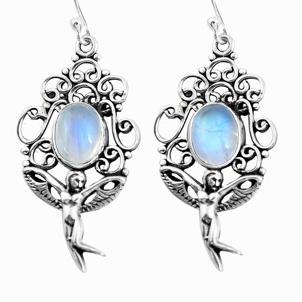 925 silver 7.10cts natural rainbow moonstone angel wings fairy earrings p58324