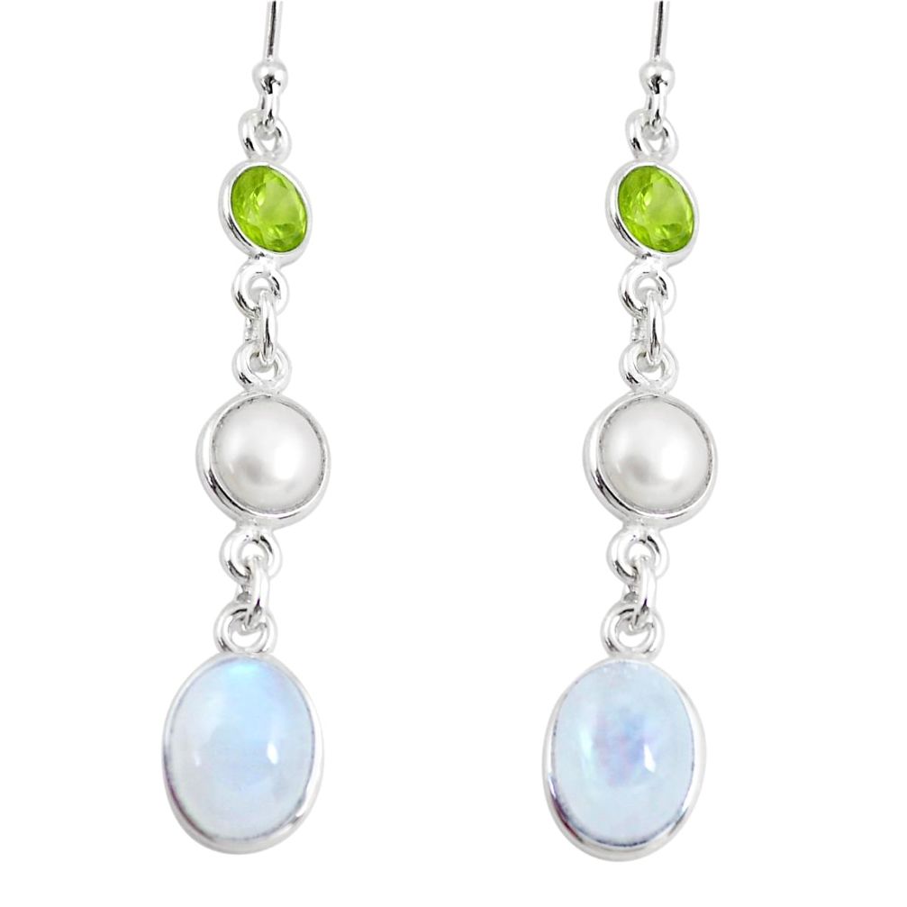 925 silver 10.84cts natural rainbow moonstone pearl dangle earrings p64796