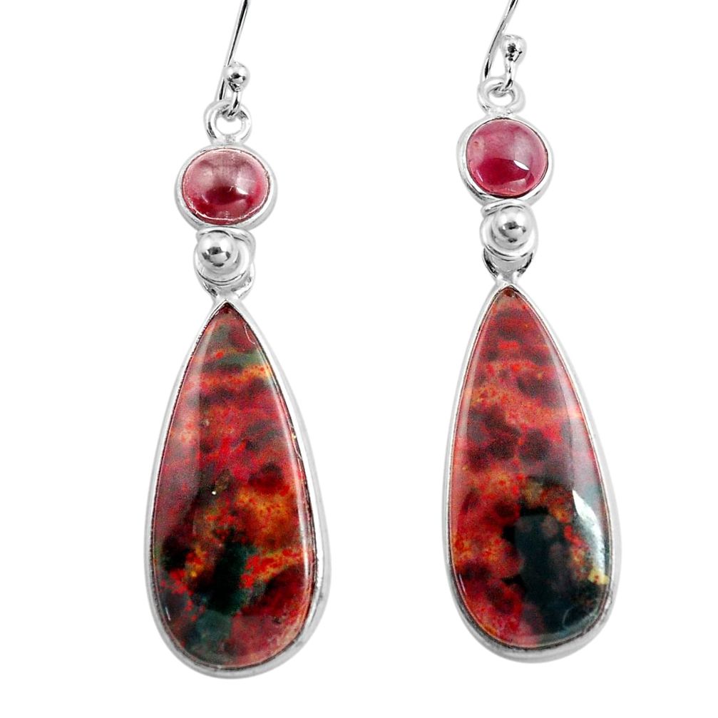 925 silver 17.96cts natural red bloodstone african (heliotrope) earrings p78687