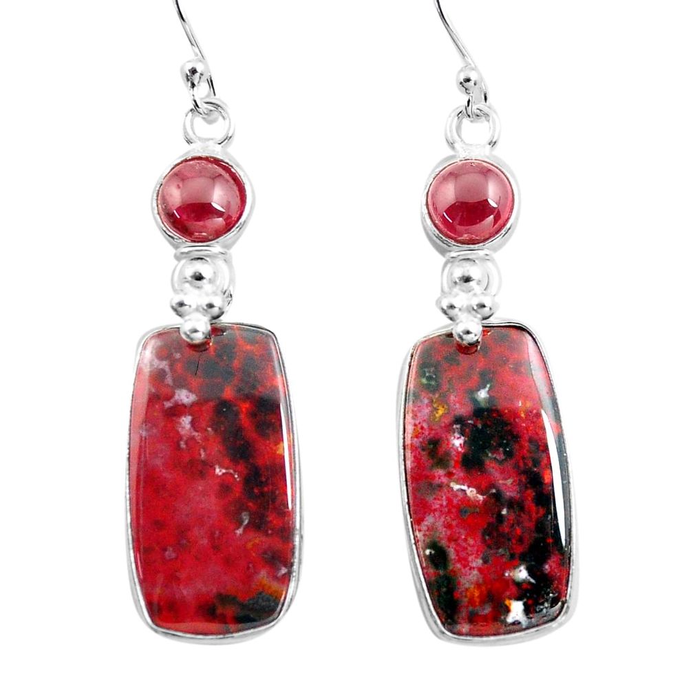 925 silver 19.09cts natural red bloodstone african (heliotrope) earrings p78693