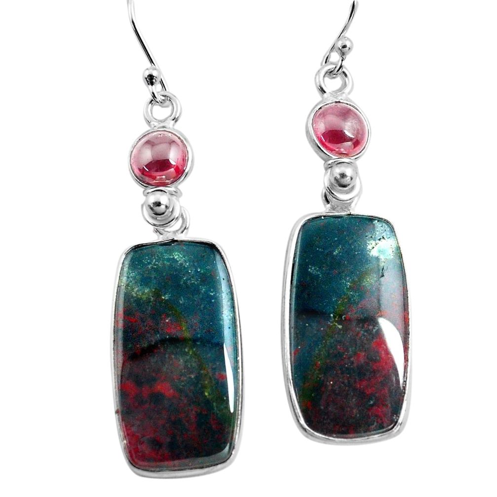 925 silver 21.01cts natural red bloodstone african garnet dangle earrings p78683